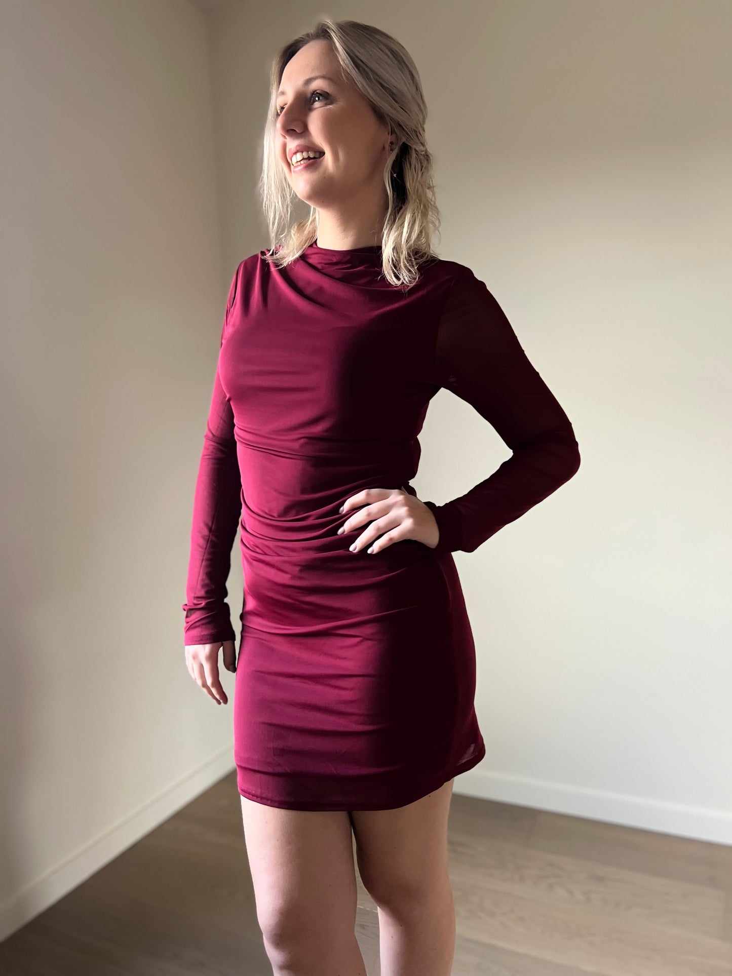 Burgundy mesh dress