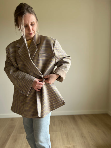 Oversized Checked Blazer taupe / yellow