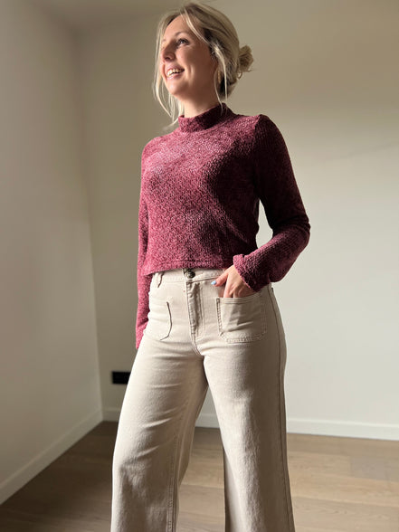 Cropped wijde broek beige