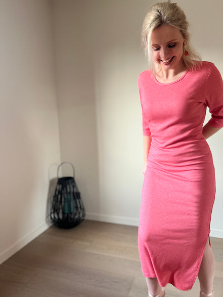 Coral ribbed dress