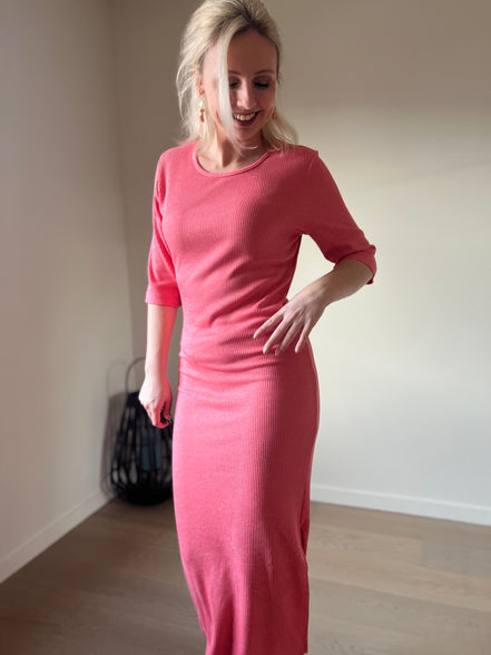 Coral ribbed dress
