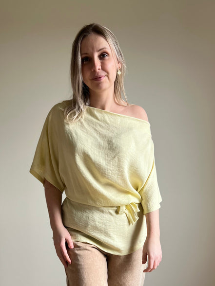 Yellow draped wrap blouse