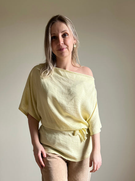 Yellow draped wrap blouse