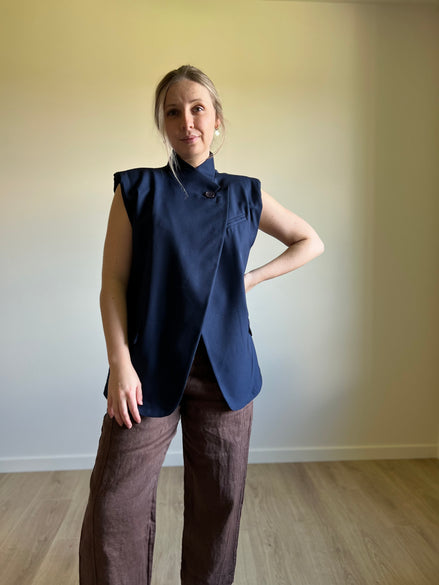Navy Sleeveless Blazer