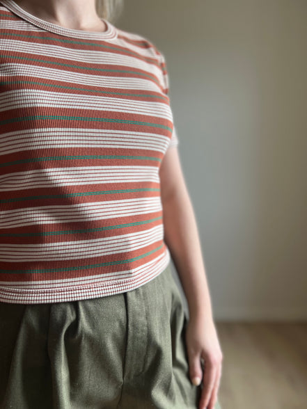 Striped rib tee - rust