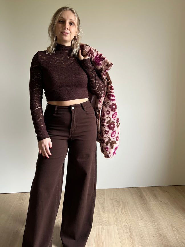 Wide leg brown jeans