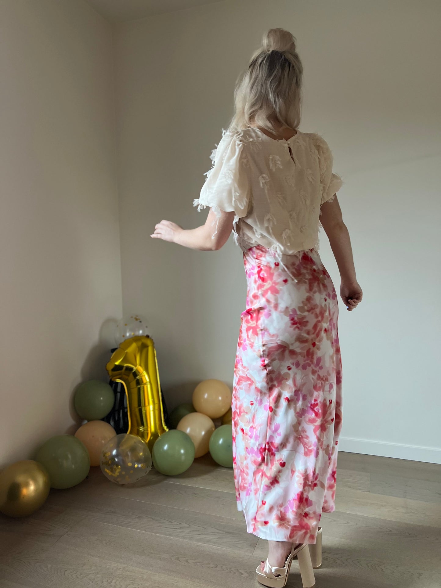 Pink floral skirt