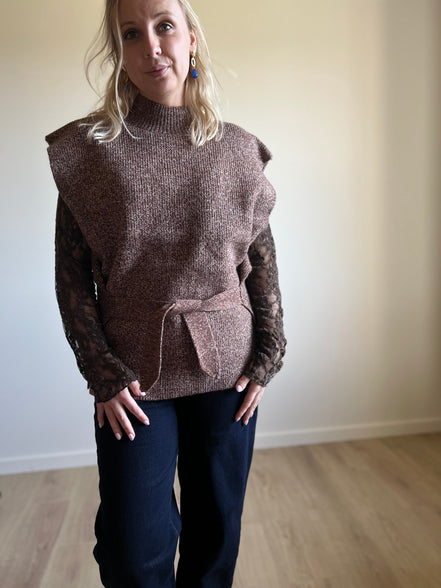 Tie-Side oversized knit brown