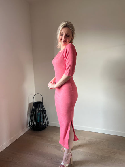 Coral ribbed dress