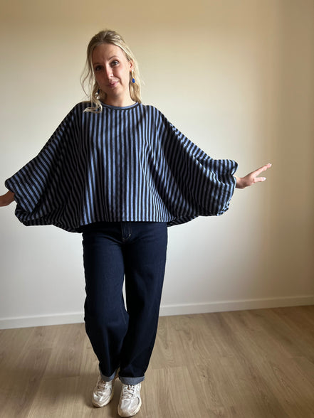 Striped Balloon Sleeve Top