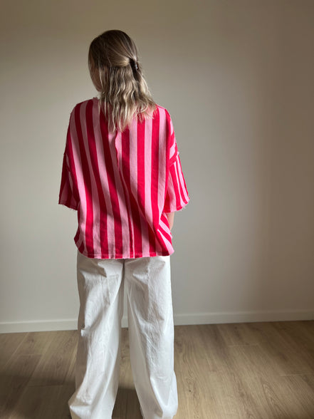 Red & Pink Striped Tee
