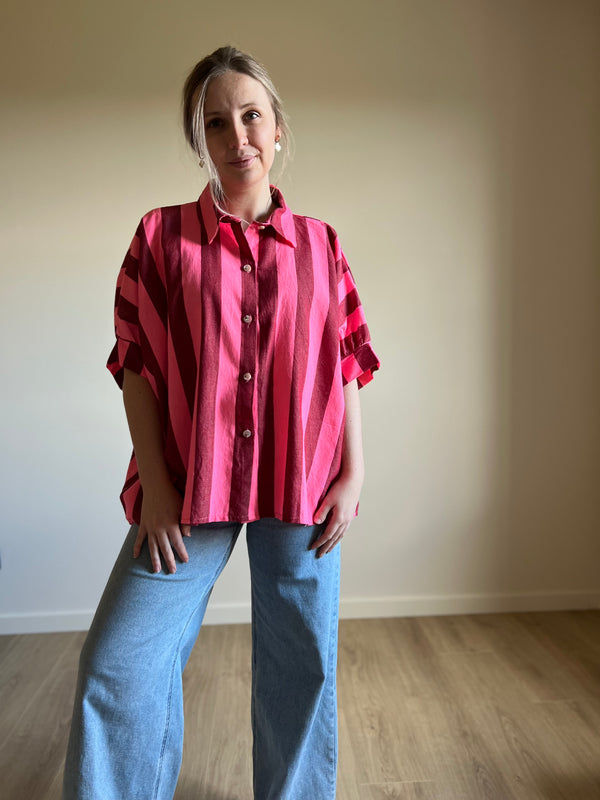 Big striped blouse pink / red