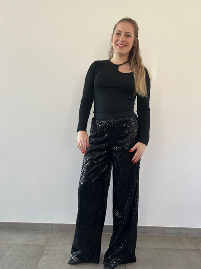 Sequin pants black