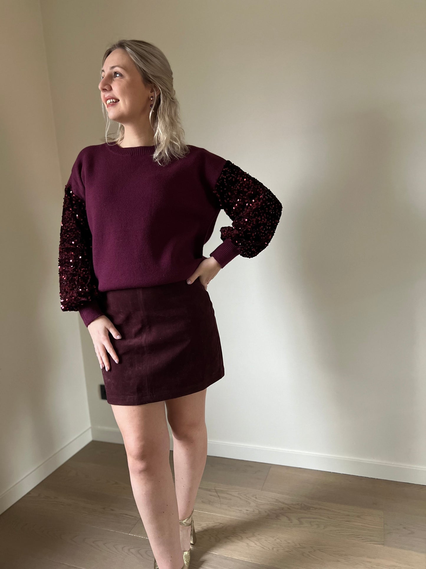 Suede skort burgundy