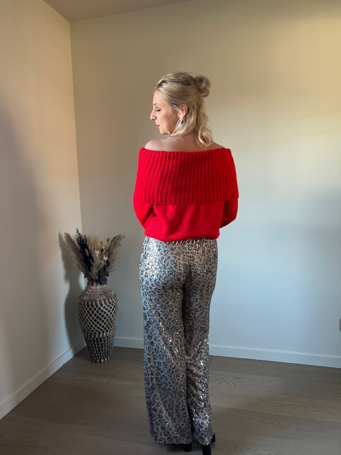 Red off-shoulder knit