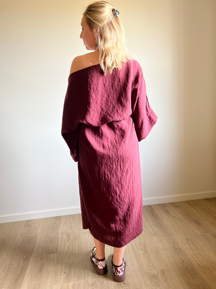 Burgundy wrapped dress