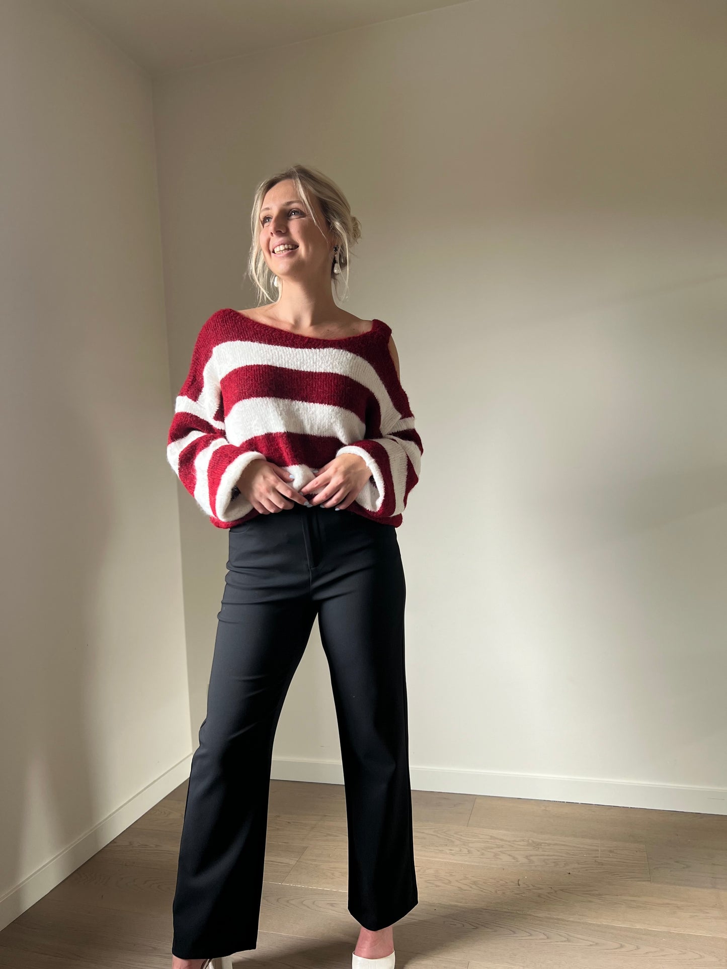 Striped off-shoulder knit