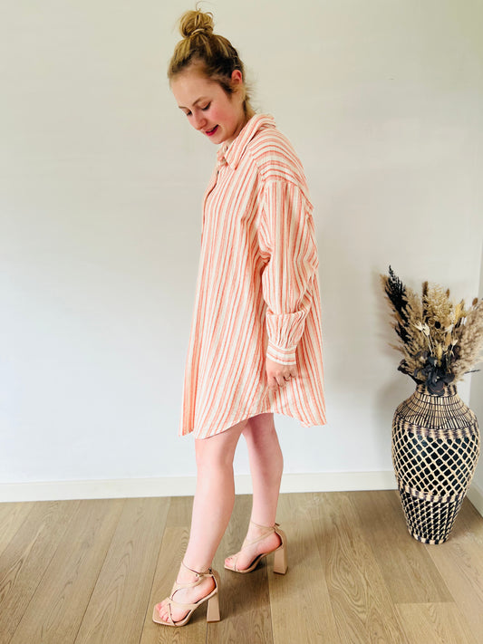 Orange striped cotton dress