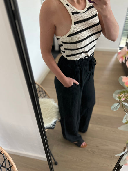 Black striped knit top
