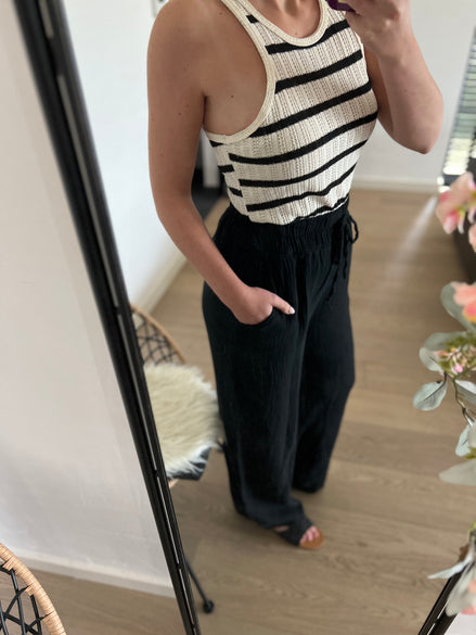 Black striped knit top