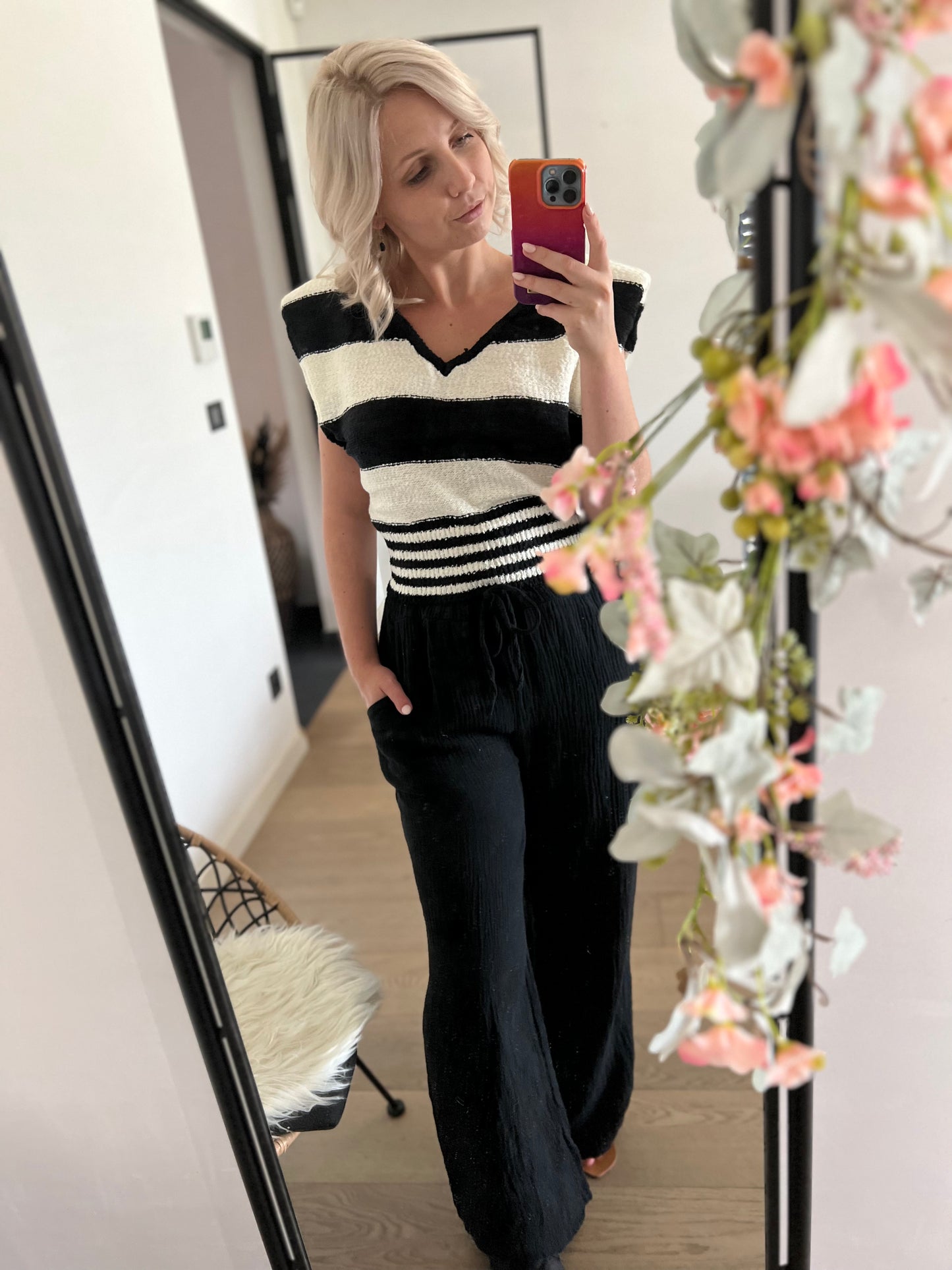 Black knit striped shirt