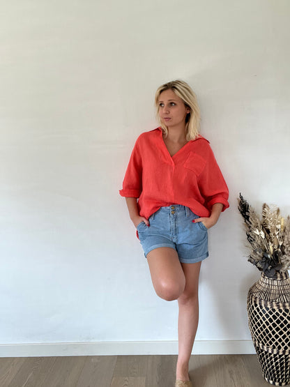 Coral linen blouse