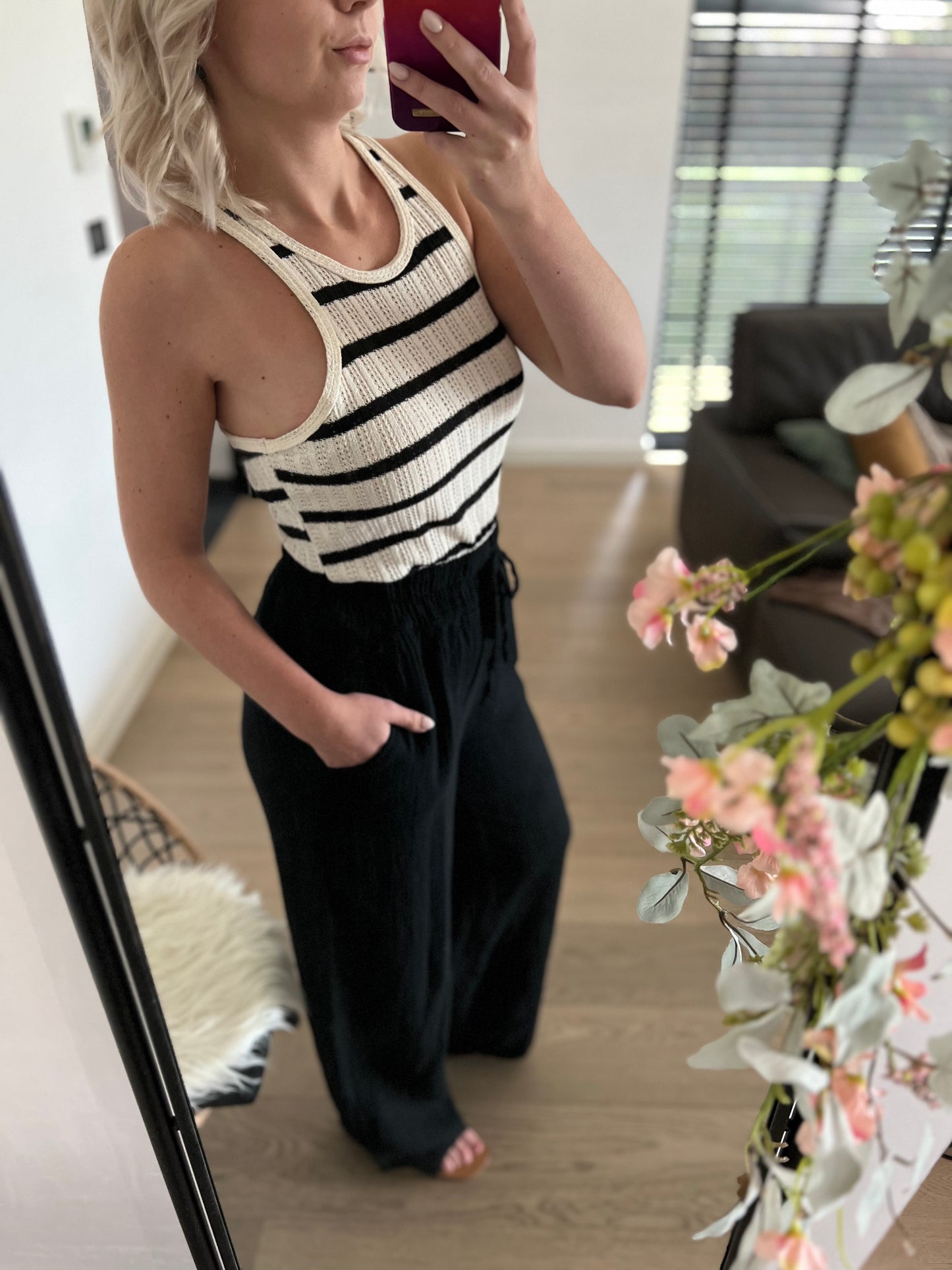 Black striped knit top