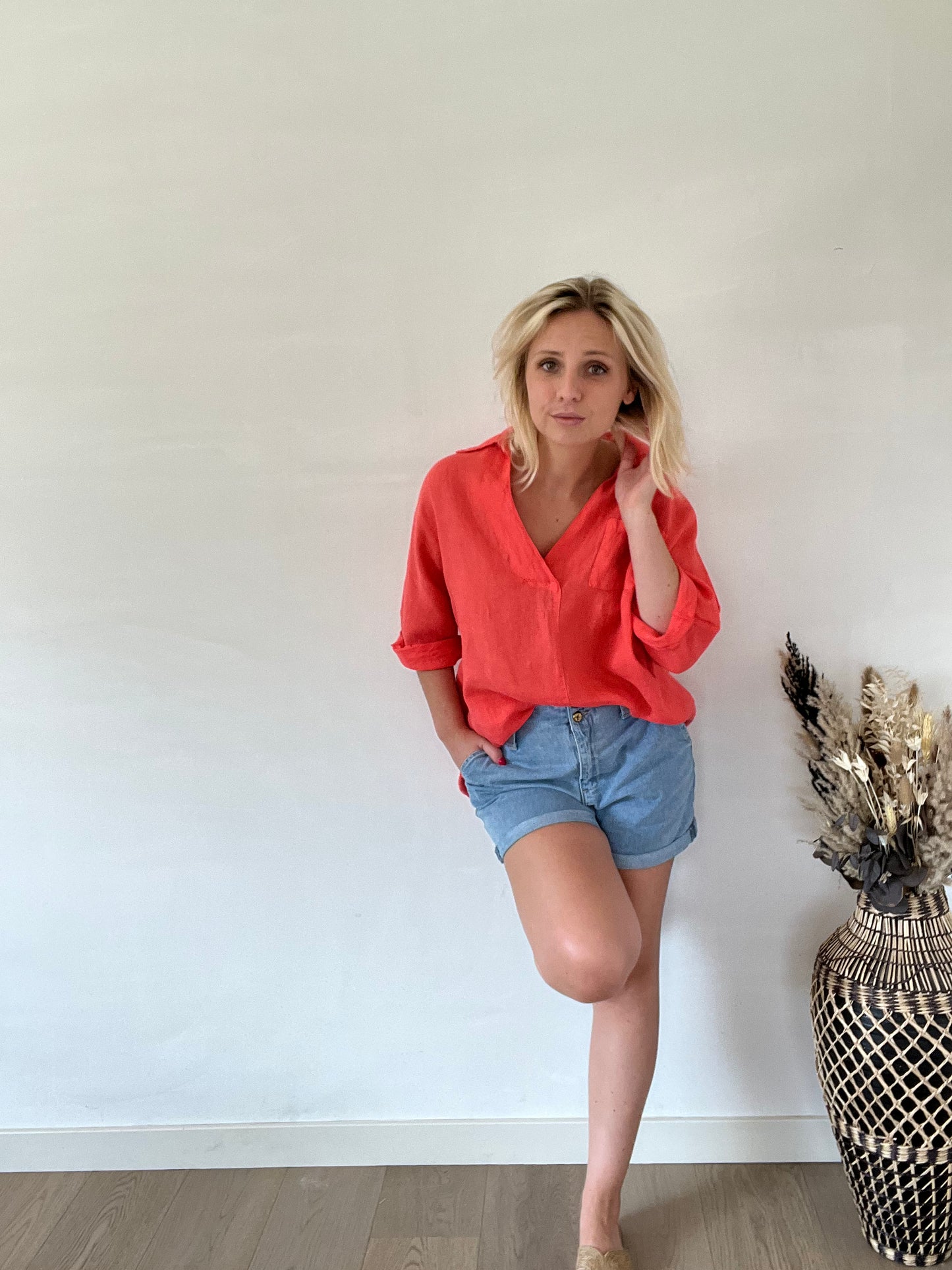 Coral linen blouse