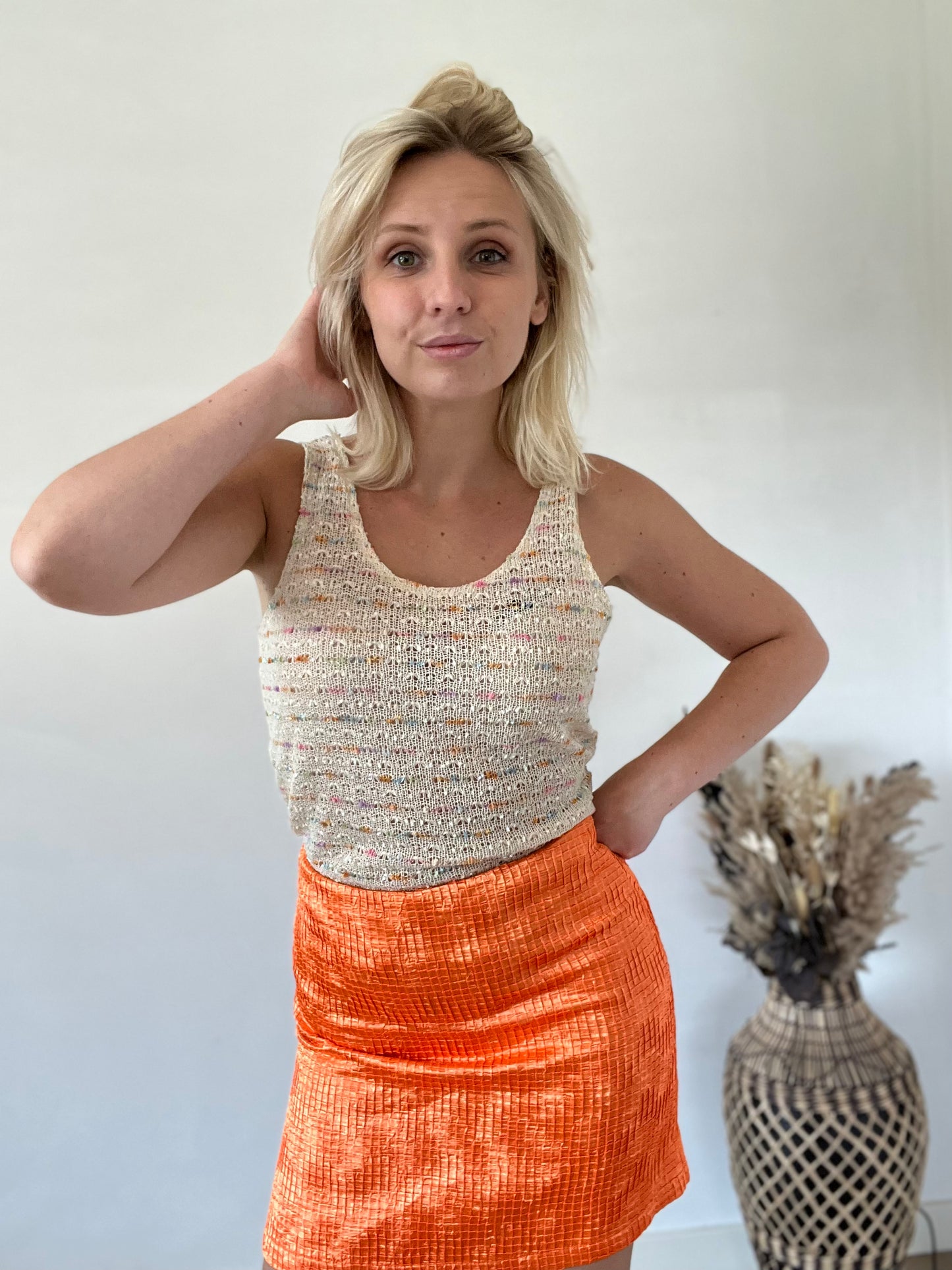 Orange metallic skort