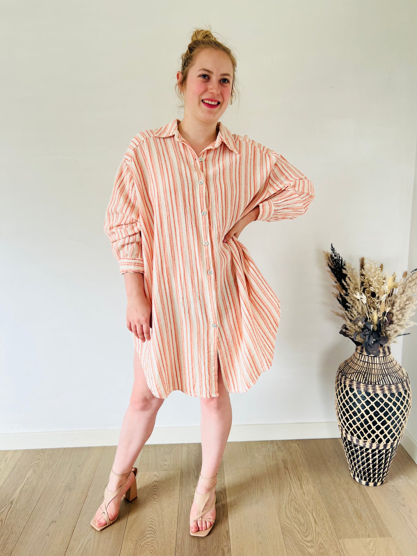 Orange striped cotton dress