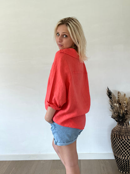 Coral linen blouse