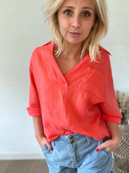 Coral linen blouse