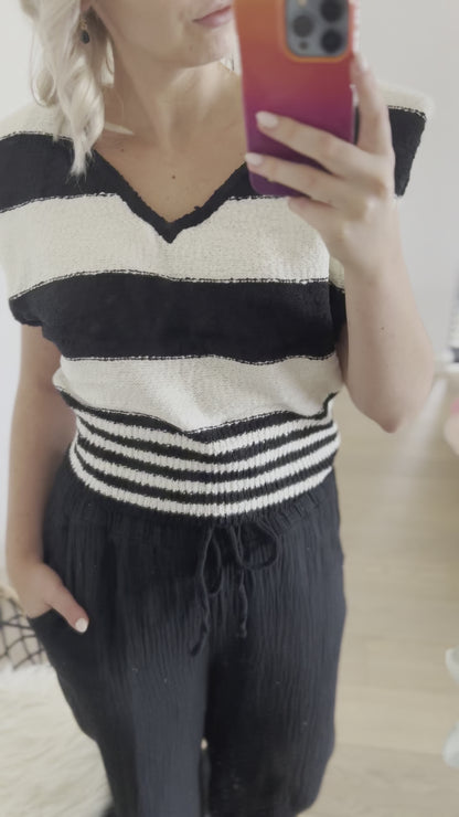 Black knit striped shirt