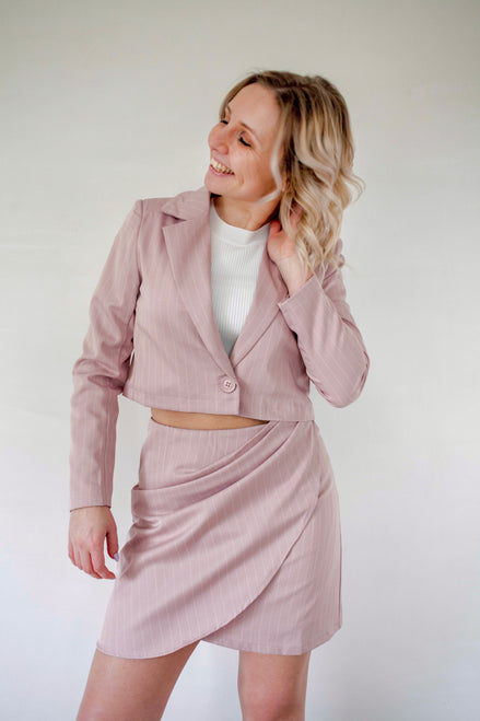 Striped crop blazer set