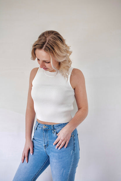 Striped crop top white