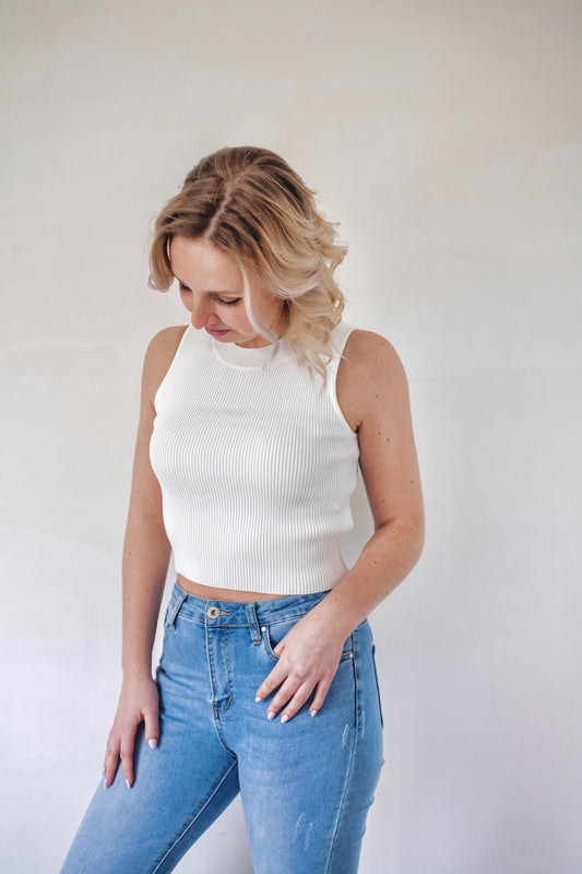 Striped crop top white