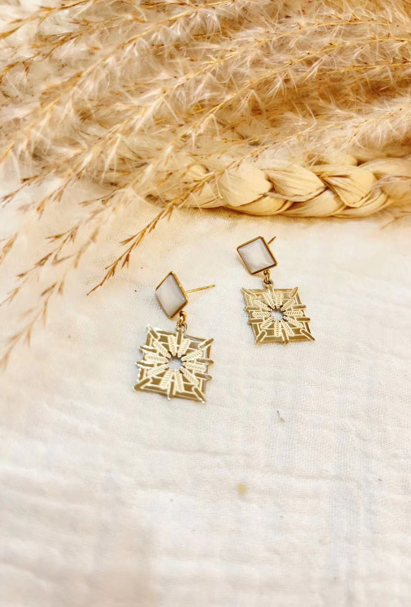 Oorbel parelmoer vierkant