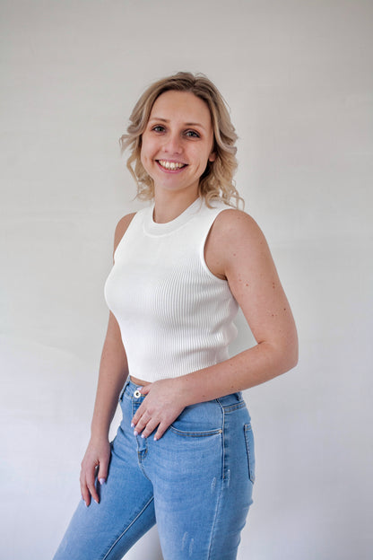 Striped crop top white