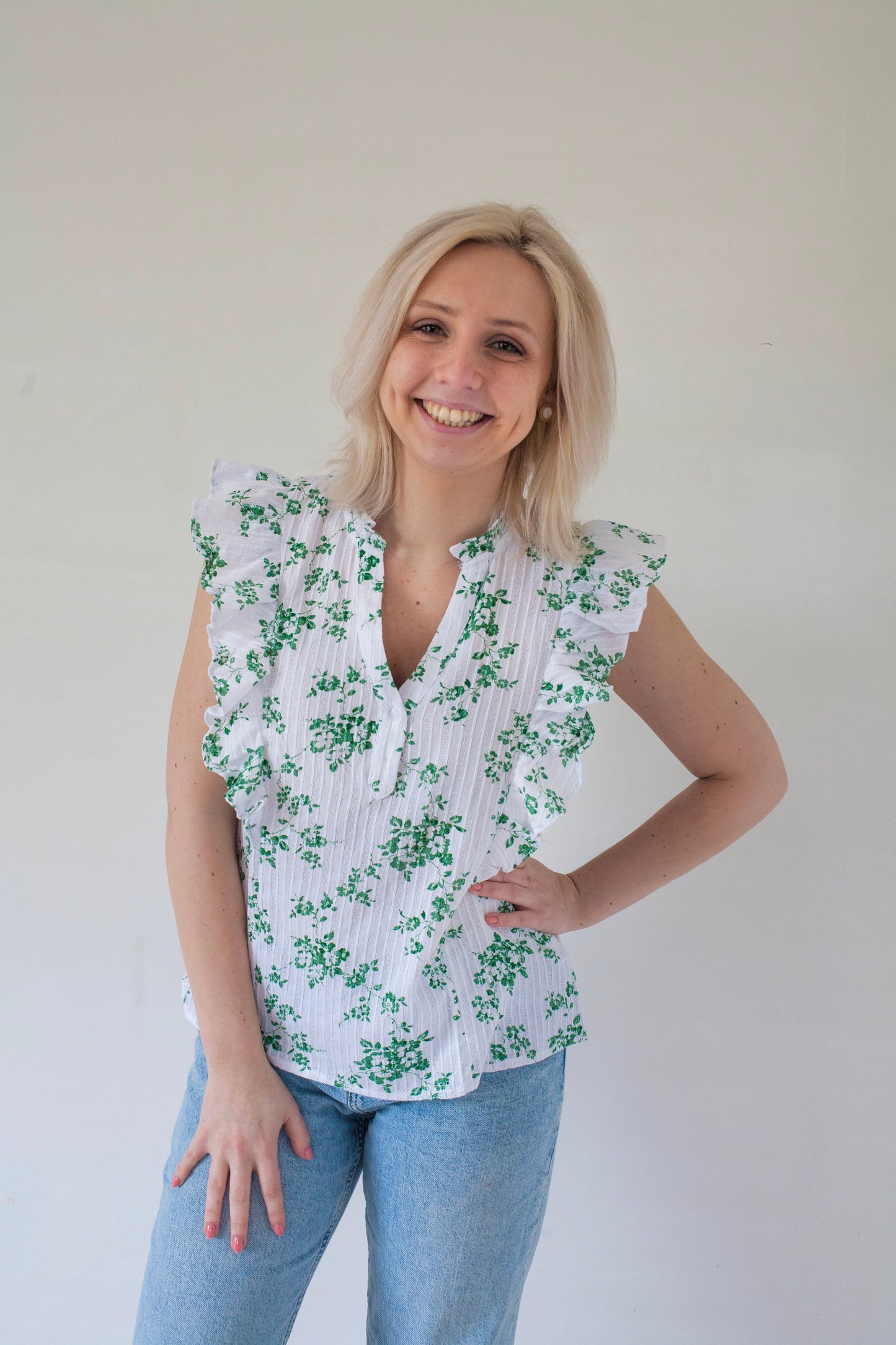 Green ruffle top